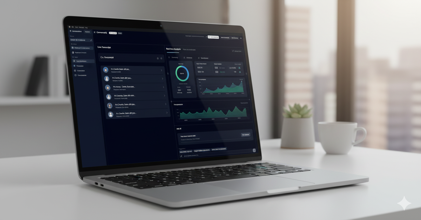 CoversaIQ source visual showing call analytics on a laptop dashboard
