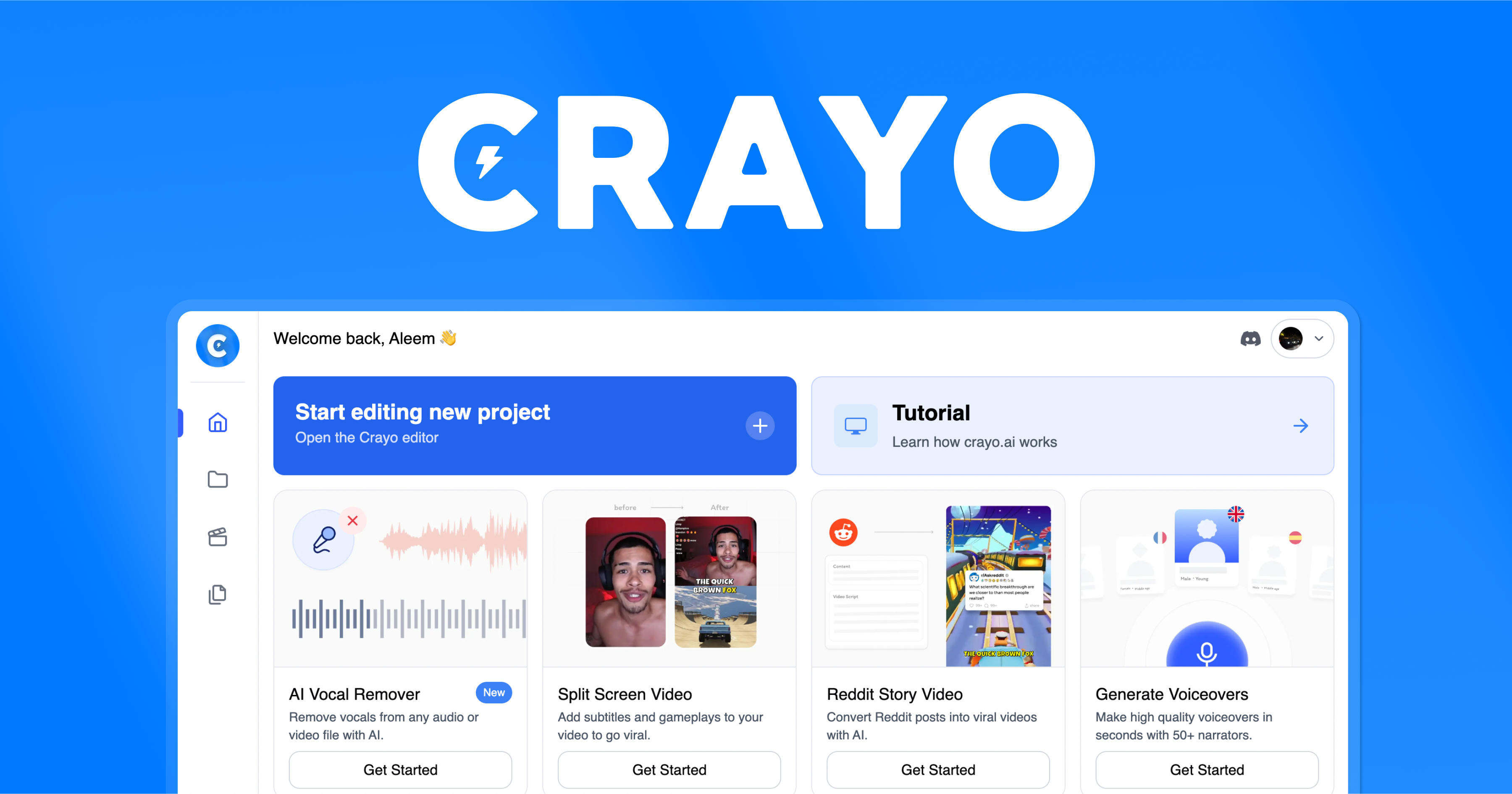 Screenshot-style visual for Crayo showing an AI short-form video editing product