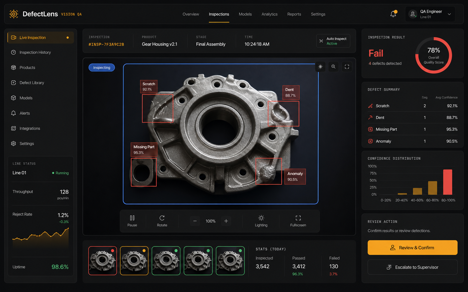 Computer vision quality inspection tool detecting product defects from assembly-line images.