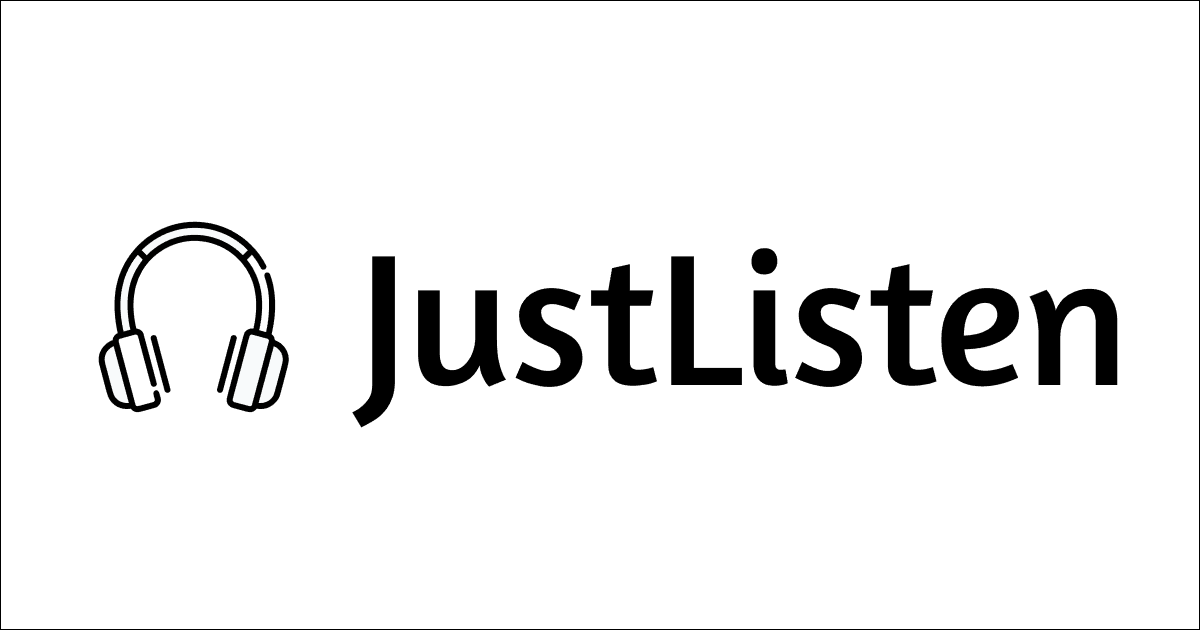 Screenshot-style visual for Just Listen showing an audiobook product experience